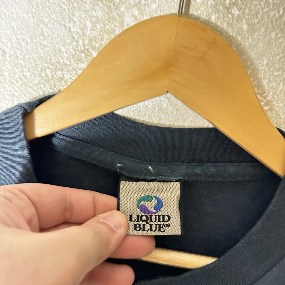 Camisa masculina vintage Led Zeppelin grande azul líquido azul corante banda AOP 2004 - Imagem 3 de 4