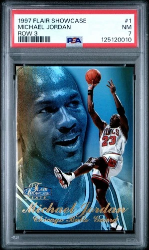Michael Jordan 1997 Flair Showcase Row 3 Chicago Bulls Basketball Card #1 PSA 7