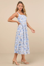 Lulus Colwyn Light Blue Floral Jacquard Bustier Midi Dress