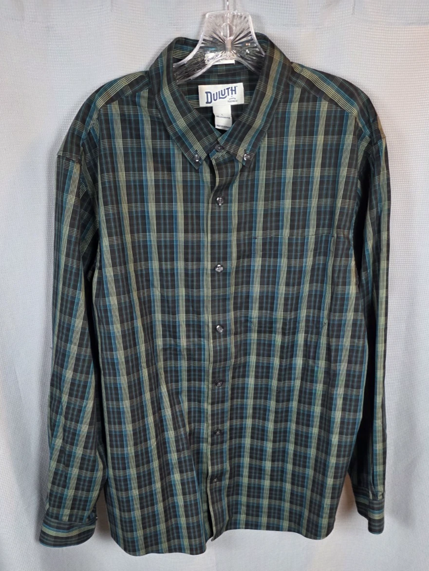 Chemise Duluth Trading Homme 3XL Tall - Bleu/Vert à Carreaux - Manches Longues, Boutonnage