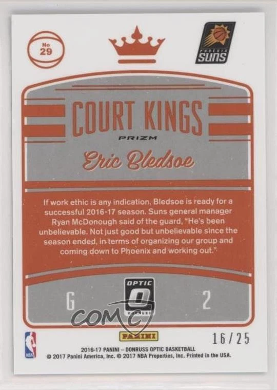 2016-17 Panini Donruss Optic Court Kings Aqua Prizm /25 Eric Bledsoe #29 - Image 2 of 2