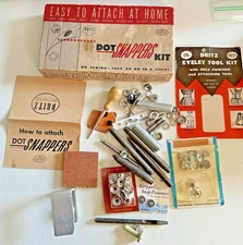 VTG Dritz DOT Snappers Kit Tools Eyelets Punches Fasteners 1950s Sewing Notions