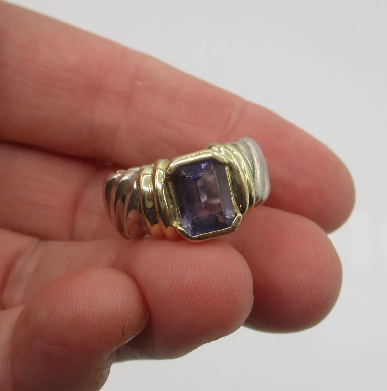 ANILLO DAVID YURMAN PLATA ESTERLINA ORO 14K AMATISTA NOBLEZA TALLA 5 1/2 Foto 3 de 4