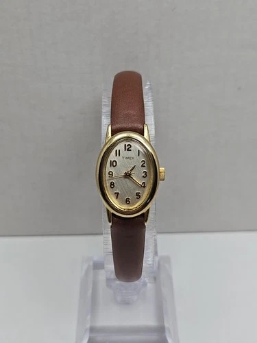 Vintage Timex Cavatina Gold Tone Oval Womens Watch Leather Dainty New Battery