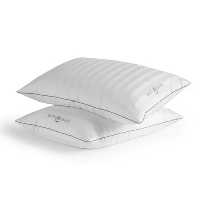 Hotel Grand Feather & Down Rolled Pillow 100% Cotton Luxury Soft Jumbo 2 Pack