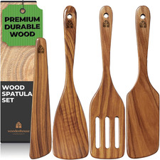 Wooden Spatula for Cooking, Teak Spatulas for Kitchen Use - Set of 4