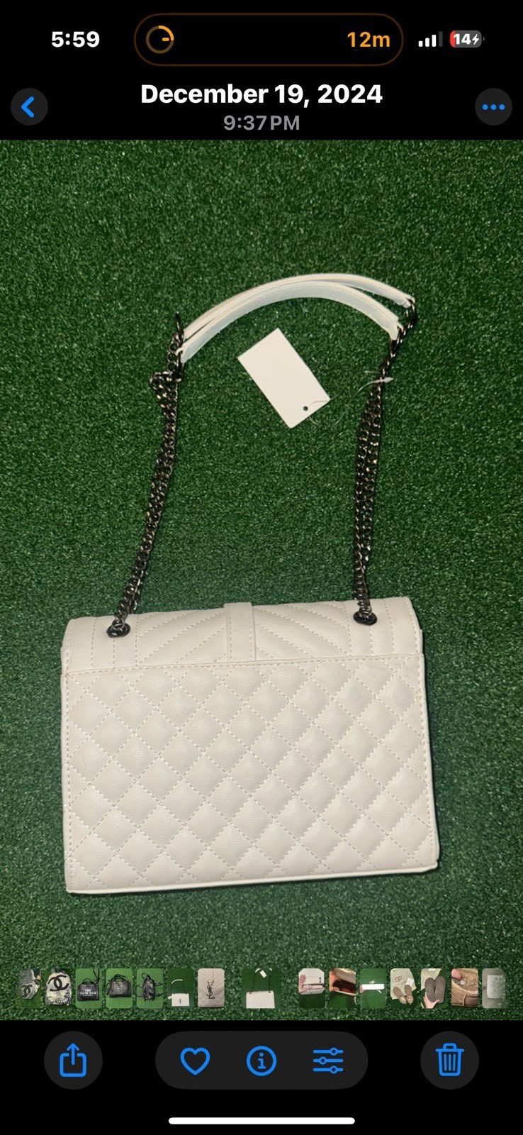 SAINT LAURENT Borsa media college monogramma tri trapunta pelle di pecora colomba bianca