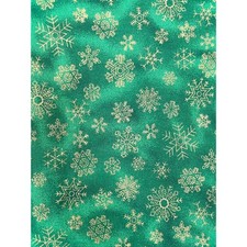 Ozark Christmas Fabri-Quilt Green Fabric Gold Foil Snowflakes 42"x45" Holiday