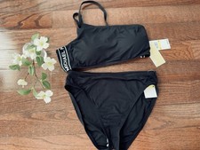 Michael Kors Logo Cruise 2020 2-piece Bikini Swimsuit Black Women's MED 108 NWT