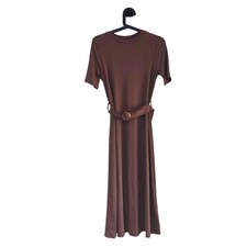 cider clothing womens dress light brown ribbed crew neck short sleeve size xs