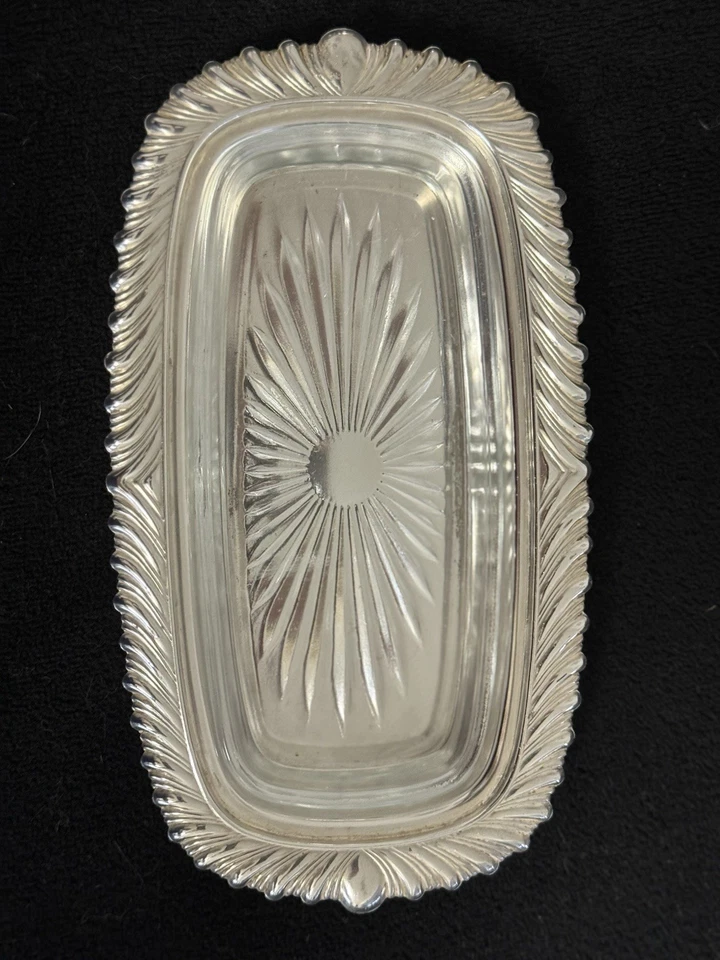 LANCASTER SILVER CO. de colección Plato de mantequilla cubierto con inserto de vidrio 3 piezas Foto 3 de 4