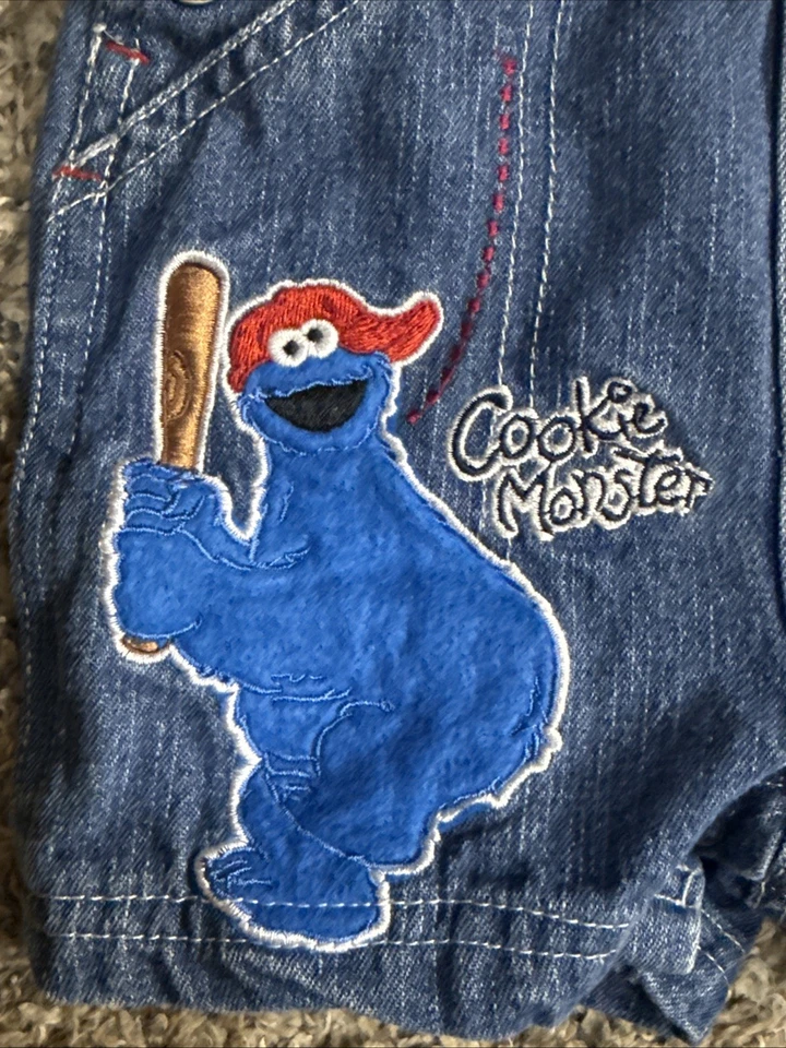 Mono de béisbol vintage Y2K Elmo Star Player & Cookie Monster 3M-6M niño pequeño Foto 2 de 4