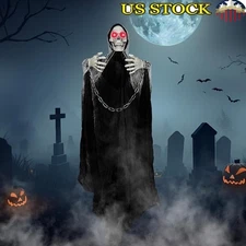 Life Size Skeleton Witch Decoration W/ Glowing Eyes Halloween Sound Effects Prop