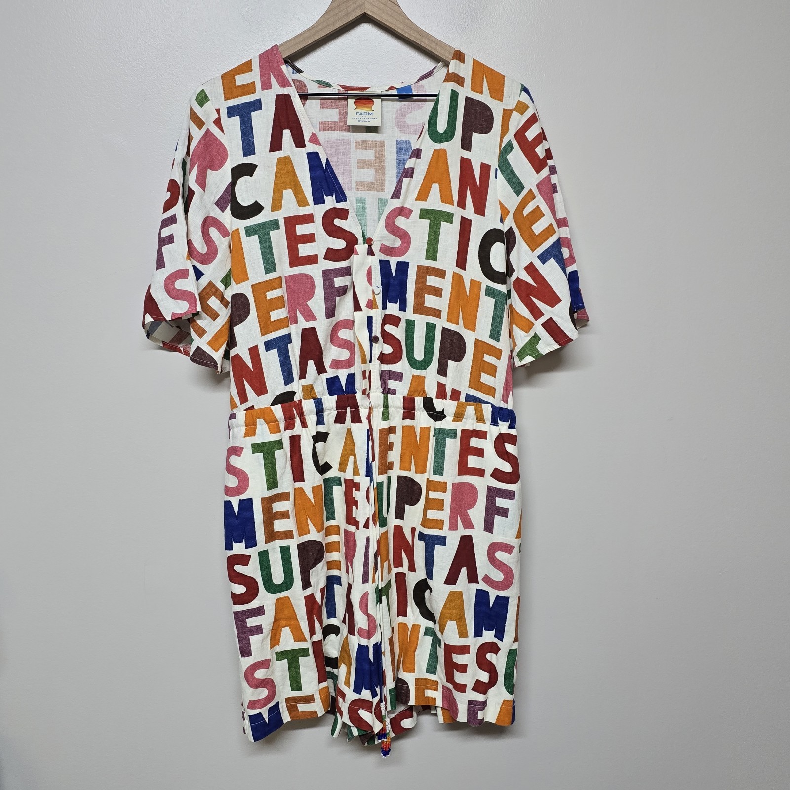 Anthropologie Farm Rio Womens Colotful Breezy Linen Blend Shorts Romper Sz Large