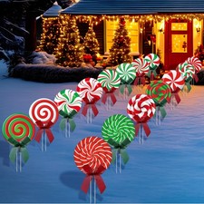 15 Pcs Christmas Outdoor Yard Signs Candy Decorations Outdoor Christmas Decor...