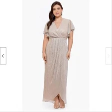 Betsy & Adam *NEW Women's 16w Crinkle Tulip Style Shimmery Silver Gold Dress