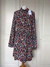 VILA Floral Long Sleeve Shirt Dress Elastic Waist Double Skirt UK12/EU40 BNWT 
