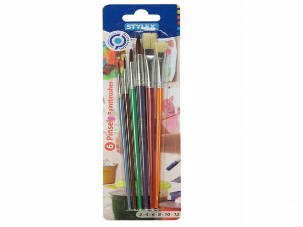 6-Teiliges Schulmalpinselset 2 Borstenpinsel Und 4 Aquarellpinsel Versch. GrößEn-image