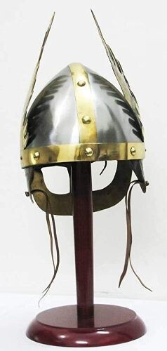 Máscara medieval casco vikingo réplica armadura casco guerrero con soporte de madera - Imagen 13 de 13