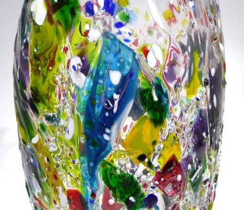 LARGE HAND BLOWN GLASS ART VASE/CENTERPIECE, END OF DAY GLASS, DIRWOOD, n3921 - Picture 4 of 11
