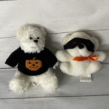 Halloween Plush Teddy Bears in Sweater and Mask White Bears 6.5" and 5"