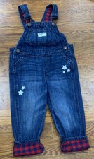 Oshkosh B'gosh 2T Blue Jean Bib Overalls Vestbak Buffalo Plaid Flannel