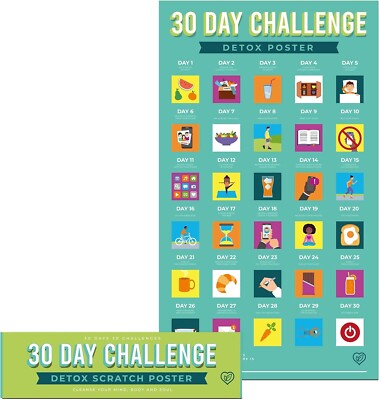 30 Tage Fitness, Detox, Happiness Challenge Scratch Off Bucket Liste Poster