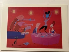 VINTAGE SHAG ART SPOILED EVENING POSTCARD 1998 CLEAN NM BEATNIK JAZZ