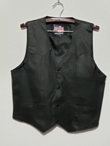 Black Leather Vest Size Men's Large USA Leather Eagle, American Flag, & USA - Picture 2 of 6