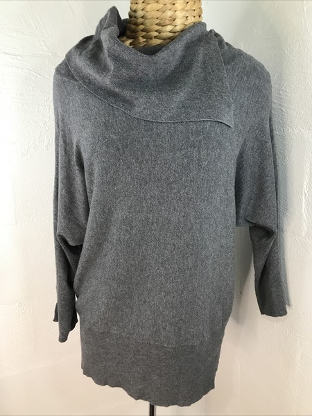 David Lawrence grey Tight Knit Split Turtleneck Batwing Sleeve Pullover L