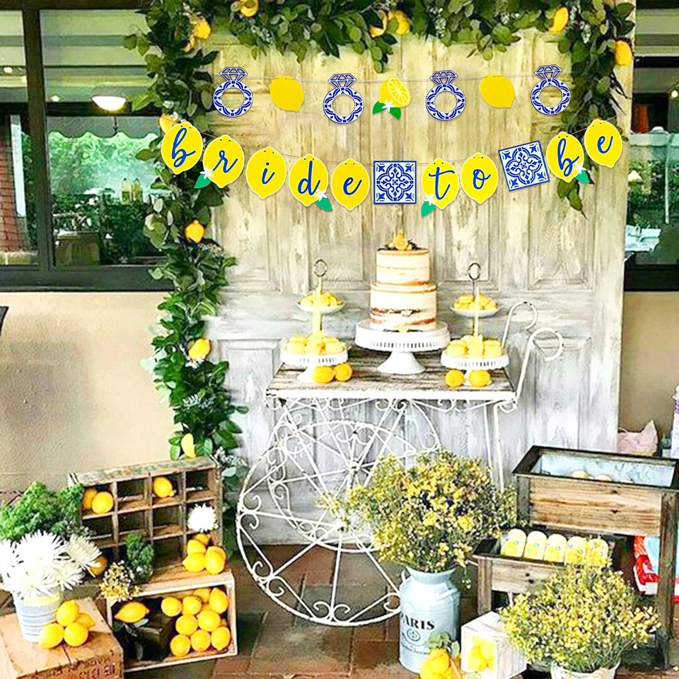 2 PIEZAS Limón Nupcial Ducha Decoraciones Capri Limón Compromiso Banner Azulejo Azul... Foto 3 de 4