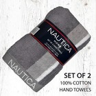 2-PK New NAUTICA HOME Soft Cotton Hand Towels Morning Gray White Striped Logo