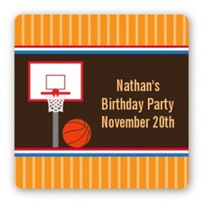 Sports Basketball Birthday Party - Square Personalized Birthday Party Stickers