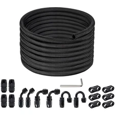 10FT 20FT CPE Braided Nylon Fuel Line Kit Hose End Fittings -6AN-8AN-10AN