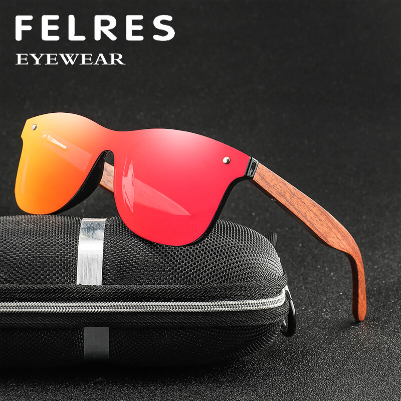 Unisex Wood Polarized Sunglasses Wooden Temple Frameless Square