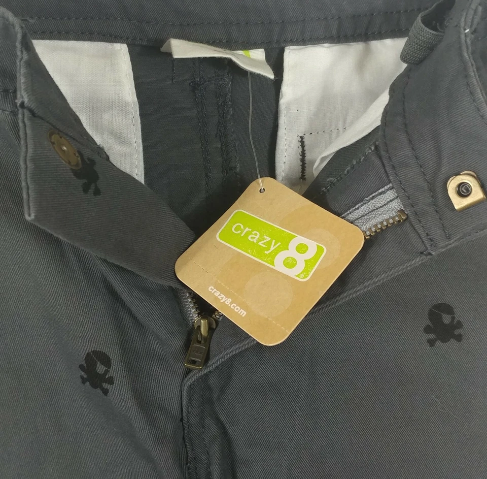 NWT Crazy 8 Boy's Dark Gray Pirate Skull Adj Waist Pants Size 7 - Image 4 of 4