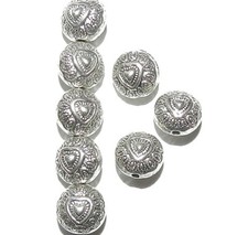 MB7111 Antiqued Silver 10mm Flat Puffed Round Heart Deco Metal Beads 20pc