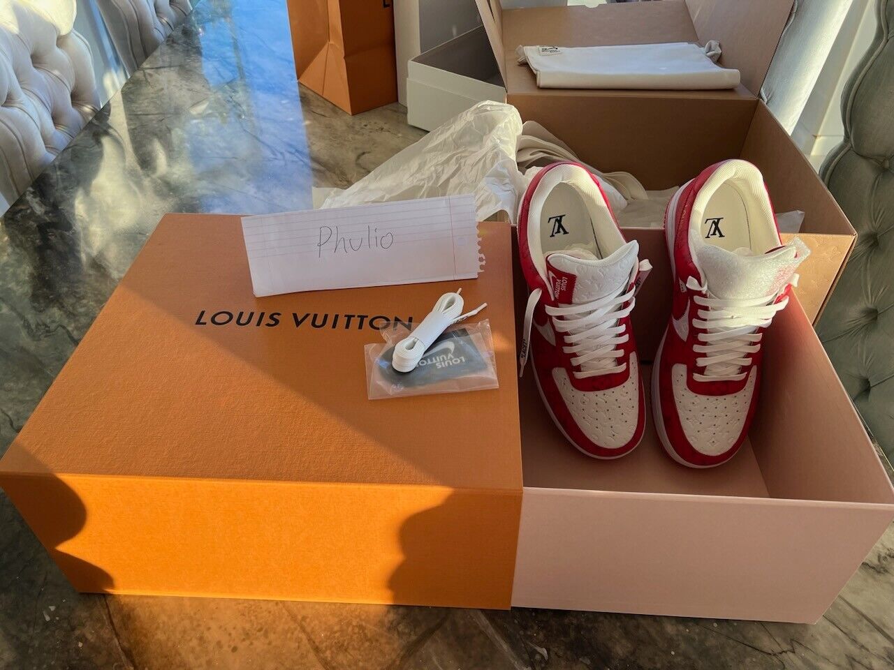 AUTHENTIC Louis Vuitton Nike Air Force 1 Low By Virgil Abloh White Red SIZE  9 men Brand New. for Sale in Fort Lee, NJ - OfferUp