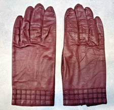 DESIGNER LADIES REDDISH BROWN LEATHER WINTER GLOVES NYLON LINING SIZE 7