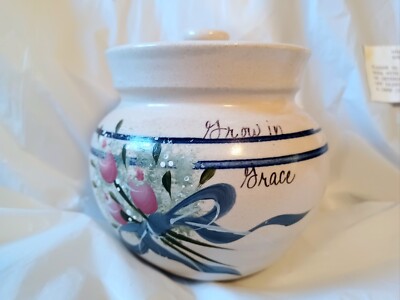 Casey Pottery Crock Marshall TX Hand Made USA Handpainted Bouquet Roses Stamped