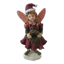 Christmas Fairy Pixie With Wreath  Figurine  5"