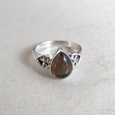 Natural Smoky Quartz Teardrop Ring 925 Sterling Silver Handmade Boho Ring Woman