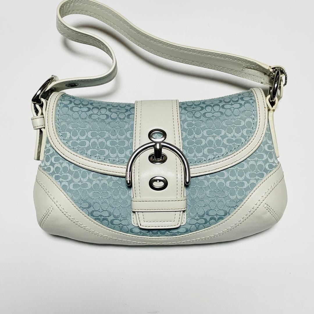 バッグ COACH Soho Signature Canvas Shoulder Bag Coach Signature Soho Canvas Leather Sky Blue Small Shoulder Bag