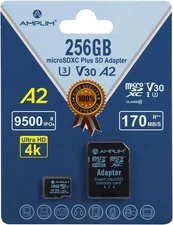 Amplim Micro SD Card 256GB | MicroSD Memory Plus Adapter | Extreme A2 
