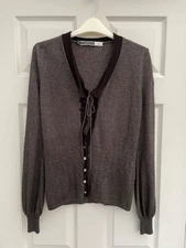 SPORTMAX CODE Grey Wool Angora Mix Frill V Neck Balloon Sleeve Cardigan Sz M EC