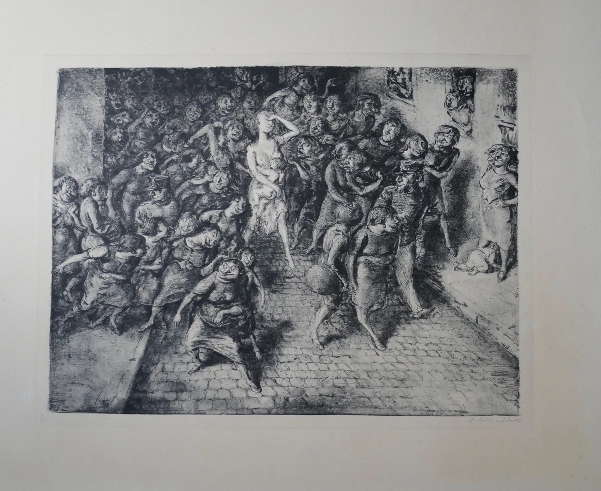 A. Paul Weber Lithographie 1967, signiert, Madonna / Die Kollaborateurin
