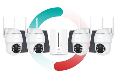 2,5K 4MP COOAU Überwachungskamera 5000mA Akku Alexa 1 Basisstation mit 4 Kameras