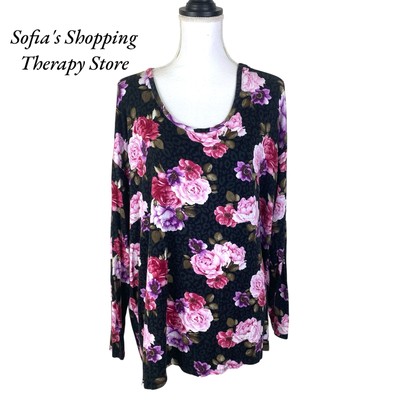 Torrid Super Soft Floral Leopard Long Sleeve T-Shirt Tee Top Sz 3X Black Pink