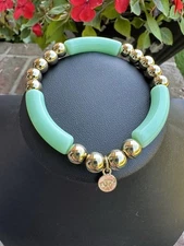 Mint Green And Gold Bracelet Size 7 Stretch Marked SP On Tag