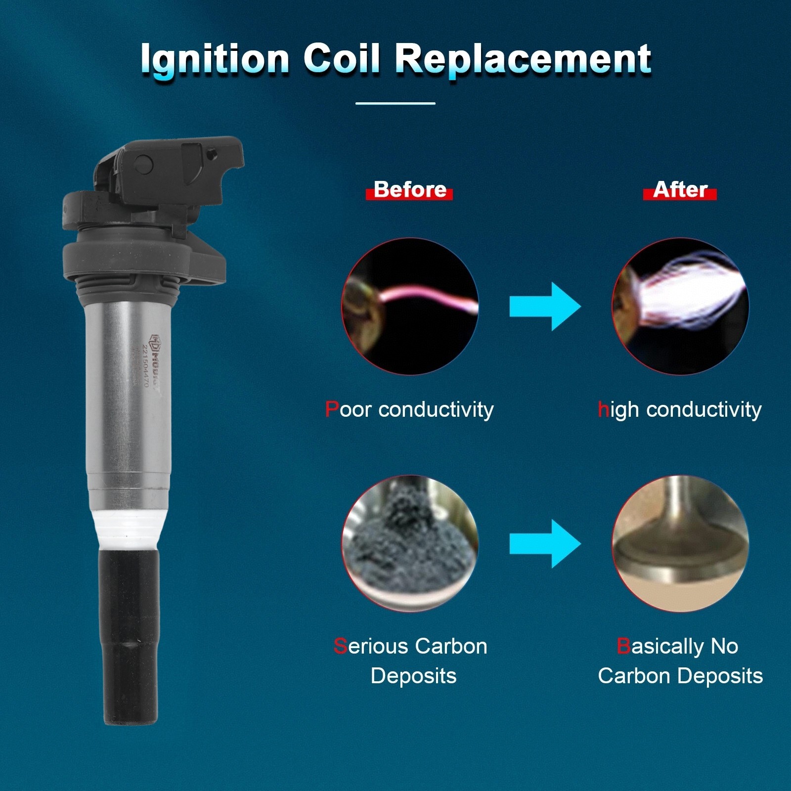 Black Premium Ignition Coil OEM 0221504470 6PCS For Rolls-Royce Ghost 2011-2012